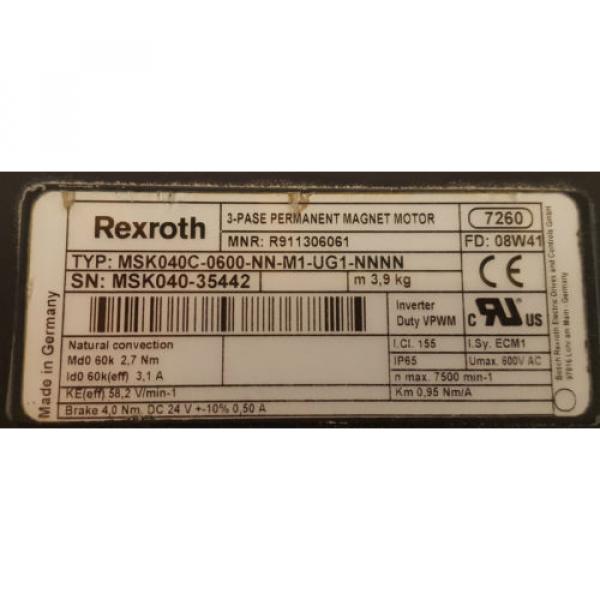 Rexroth MSK040C-0600-NN-M1-UG1-NNNN Servomotor 7500 min-1 R911306061 #3 image