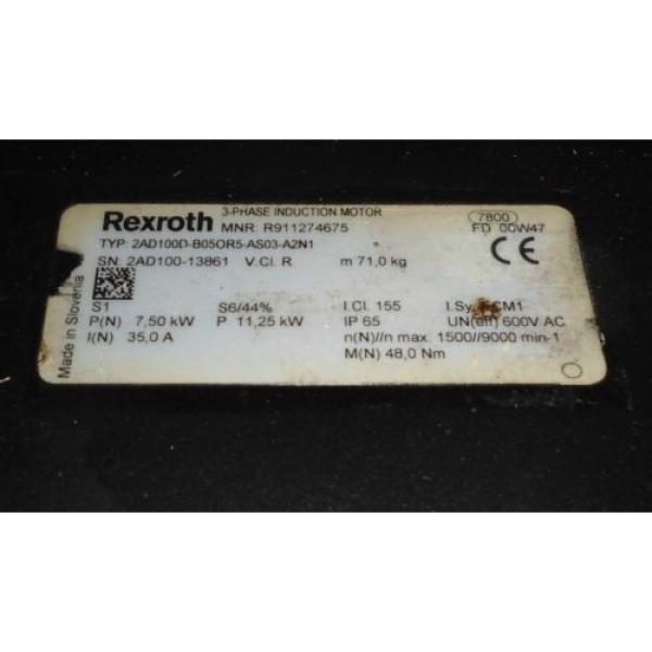 REXROTH 3-PHASE INDUCTION SERVO MOTOR 2AD100D-B05OR5-AS03-A2N1 #3 image