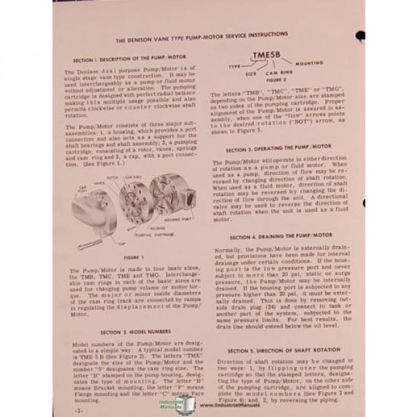 Denison 600, 700 800 Series, Vane Type Pump Motor Service Manual 1964 #2 image