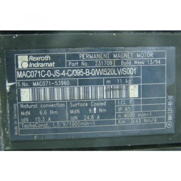 Rexroth Indramat Permanent Magnet Motor MAC071C-0-JS-4-C/095-B-0/WI520LV/S001 #2 image