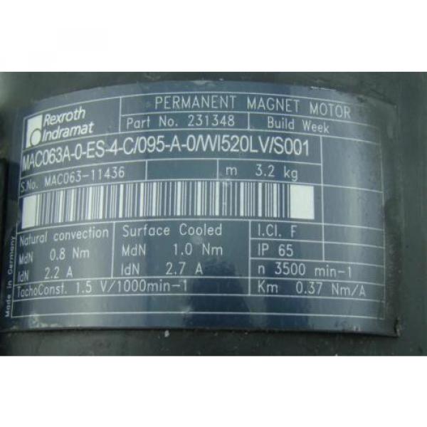 Rexroth Indramat Permanant Magnet Motor MAC063A-0-ES-4-C/095-A-0/WI520LV/S001 #11 image