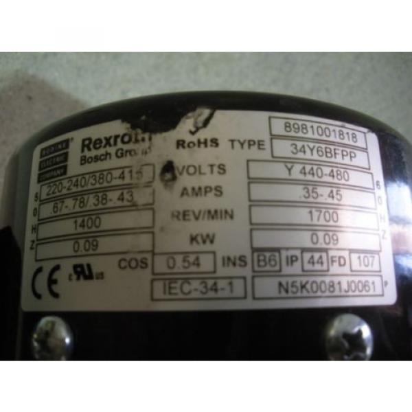 RX-91, REXROTH 34Y6BFPP ELECTRIC MOTOR 009KW 1400/1700RPM 220-240/380-415 #7 image