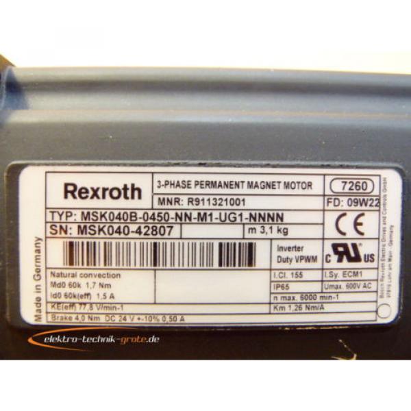 Rexroth MSK040B-0450-NN-M1-UG1-NNNN 3-Phase Permanent Magnet Motor #3 image