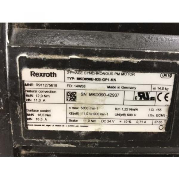 Rexroth Indramat MKD090B-035-GP1-KN Permanent Magnet Servo Motor MKD090B035GP1KN #3 image