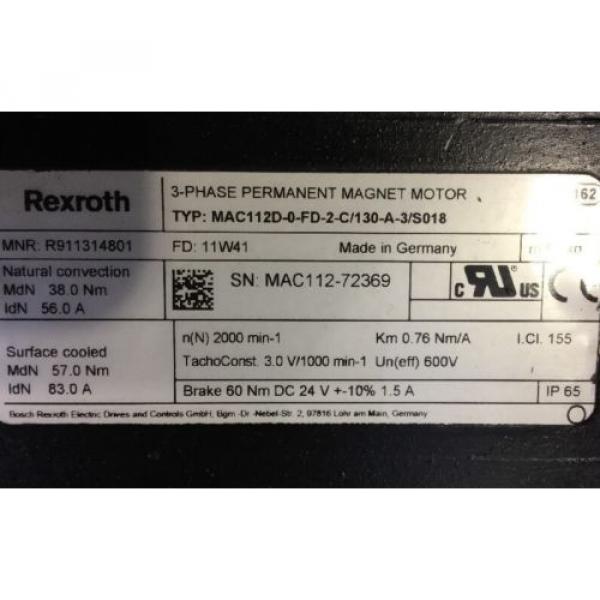 REXROTH 3~PHASE PERMANENT-MAGNET-MOTOR /// MAC112D -0-FD -2-C/130-A--3/S018 #6 image
